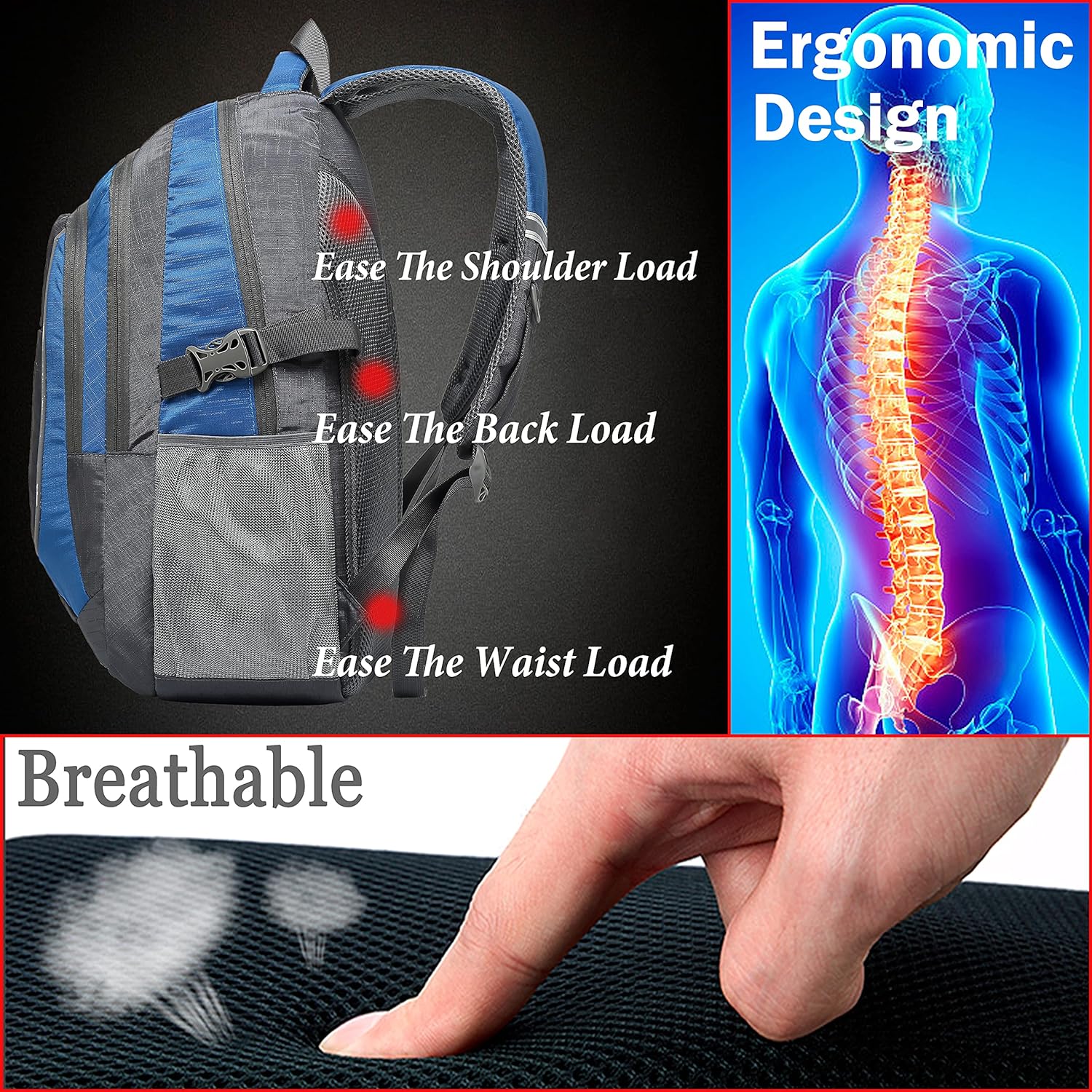 ProEtrade Backpack Bookbag for College Sturdy Travel Business Hiking Fit Laptop Up to 15.6 Inch Multi Compartment Gifts for Men Women Night Light Reflective (Blue) - Image 5