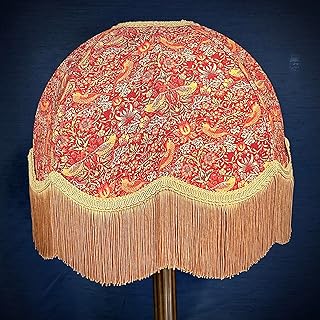 William Morris Crimson Gold Strawberry Thief Dome Fabric Lampshades Available In 3 Sizes