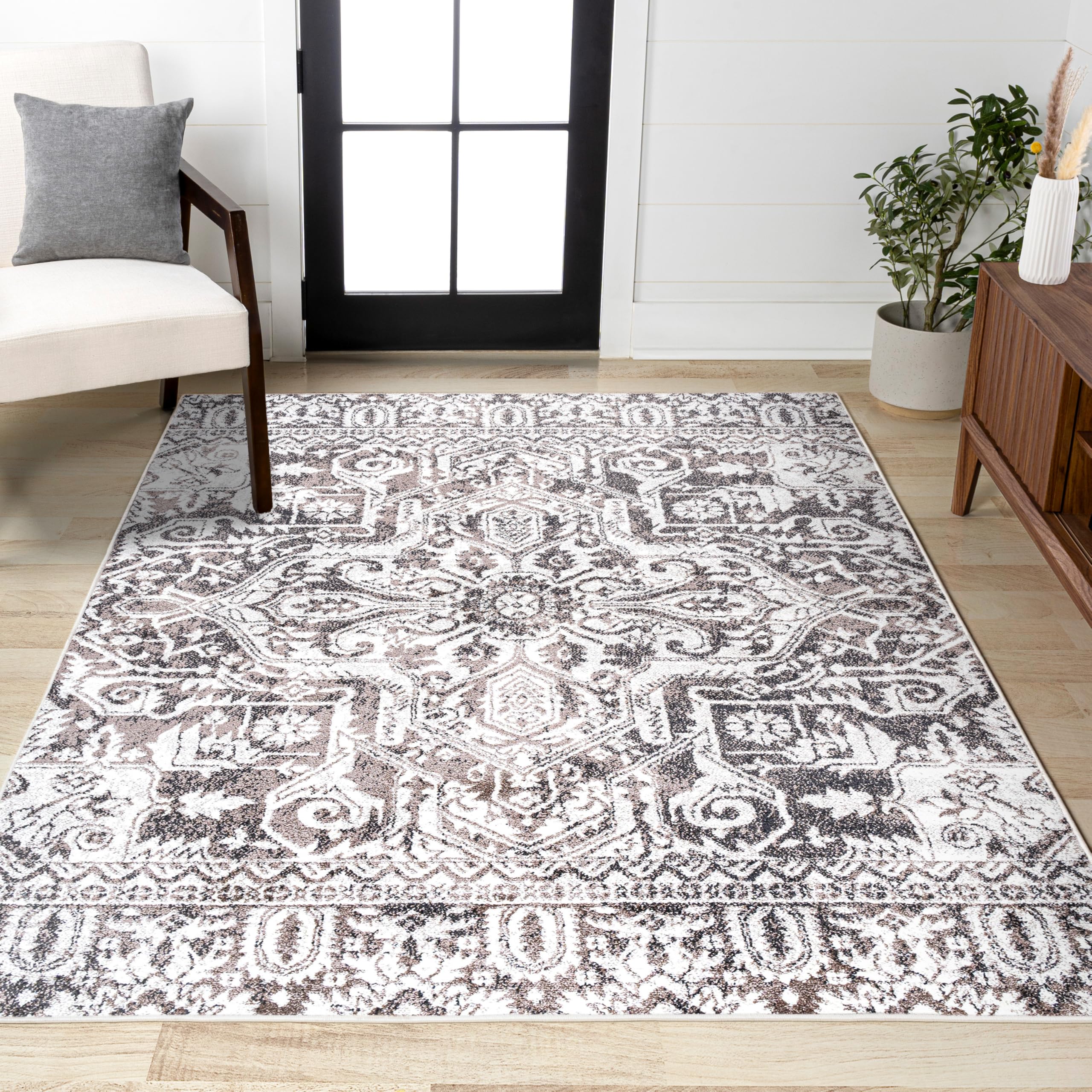 JONATHAN Y Scala Grand Medallion Ornate Brown/Ivory Indoor Area Rug, 8x10, Bohemian, Vintage, Easy-Cleaning for Living Room, Bedroom, Kitchen, Pet