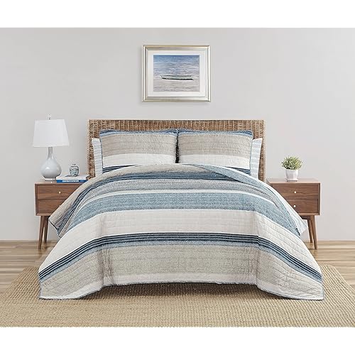 Nautica - Queen Quilt Set, Cotton Reversible Bedding with Matching Shams, Home Decor for All Seasons (Ridgeport Denim, Queen)