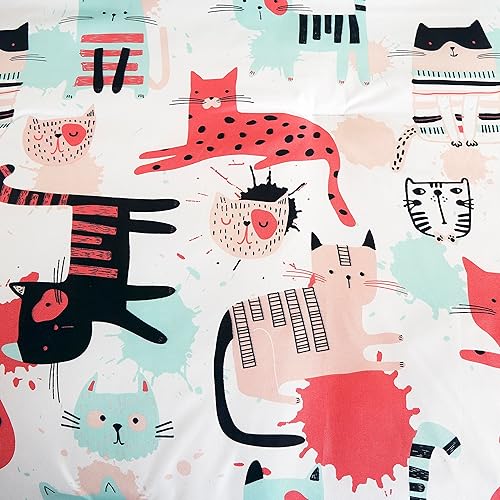 Miniatura 5 de Chezmoi Collection Juego de ropa de cama de 3 piezas con diseño de gatos de dibujos animados, tamaño individual, juego de edredón de microfibra