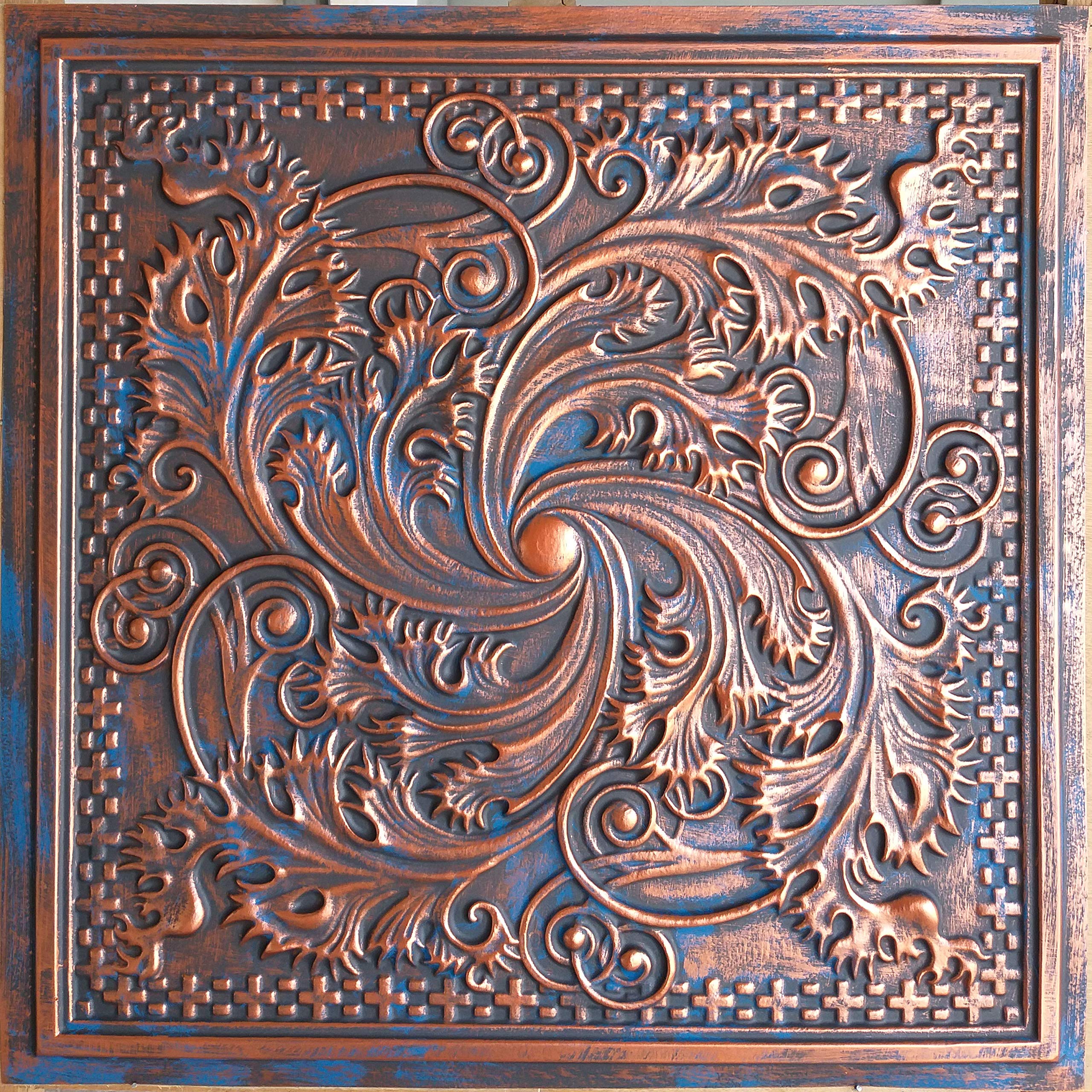 Tin Ceiling Tile 2x2 in Faux Paint Finished Rustic Copper PL62 Pack of 10pcs