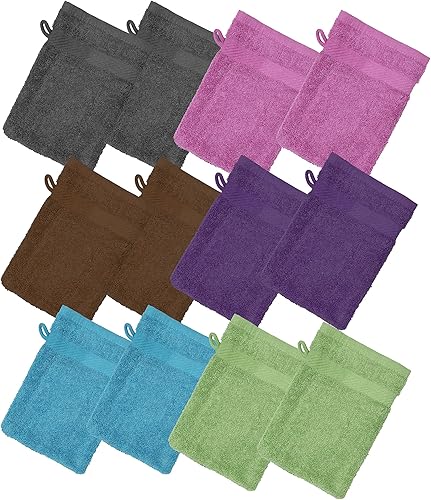ZUPERIA Manoplas de baño de alta calidad, paquete de 12 (6 x 9 pulgadas), 100% algodón, estilo europeo, con lazo, toallas de baño súper suaves y