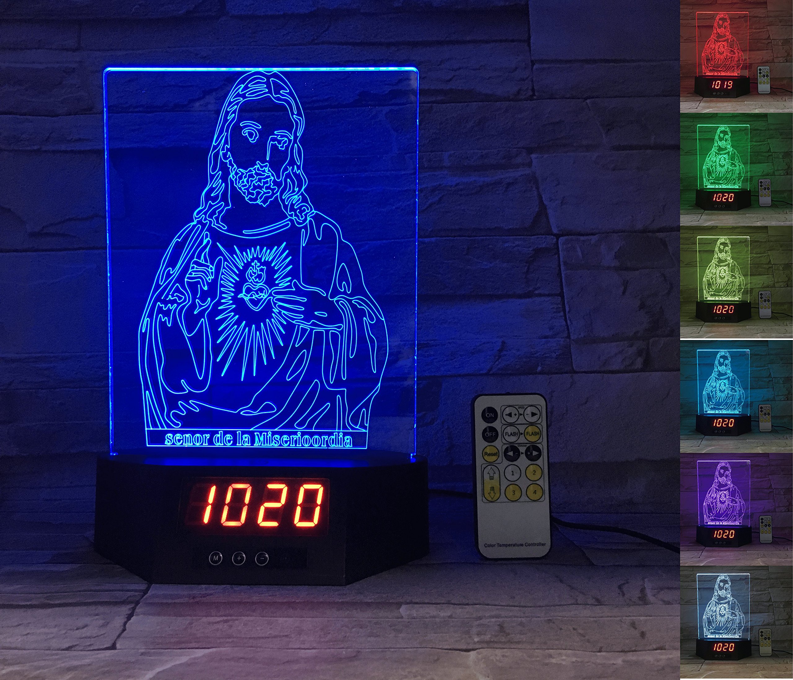 Jesus Christ+GOD Loves You 3D LED Night Light for Home, Table or Desk Lamp, 3D LED Illusion Lamp with 7 Color Switching, Effects - 3D LED Clock Base with Temperature Sensor, Ideal Gift