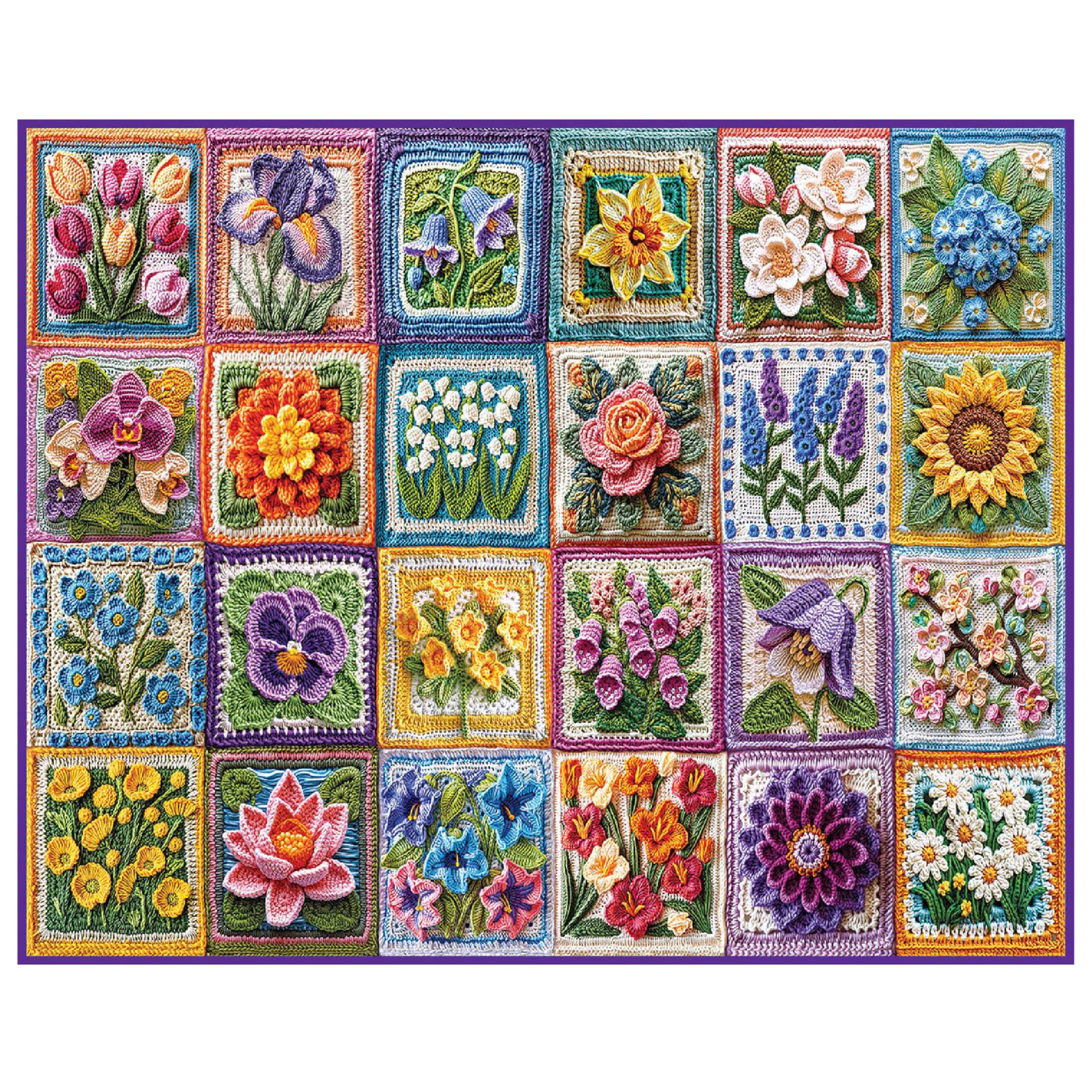 White Mountain Flower Crochet Puzzle 1000 Piece Spring Jigsaw Puzzles for Adult Grandparents