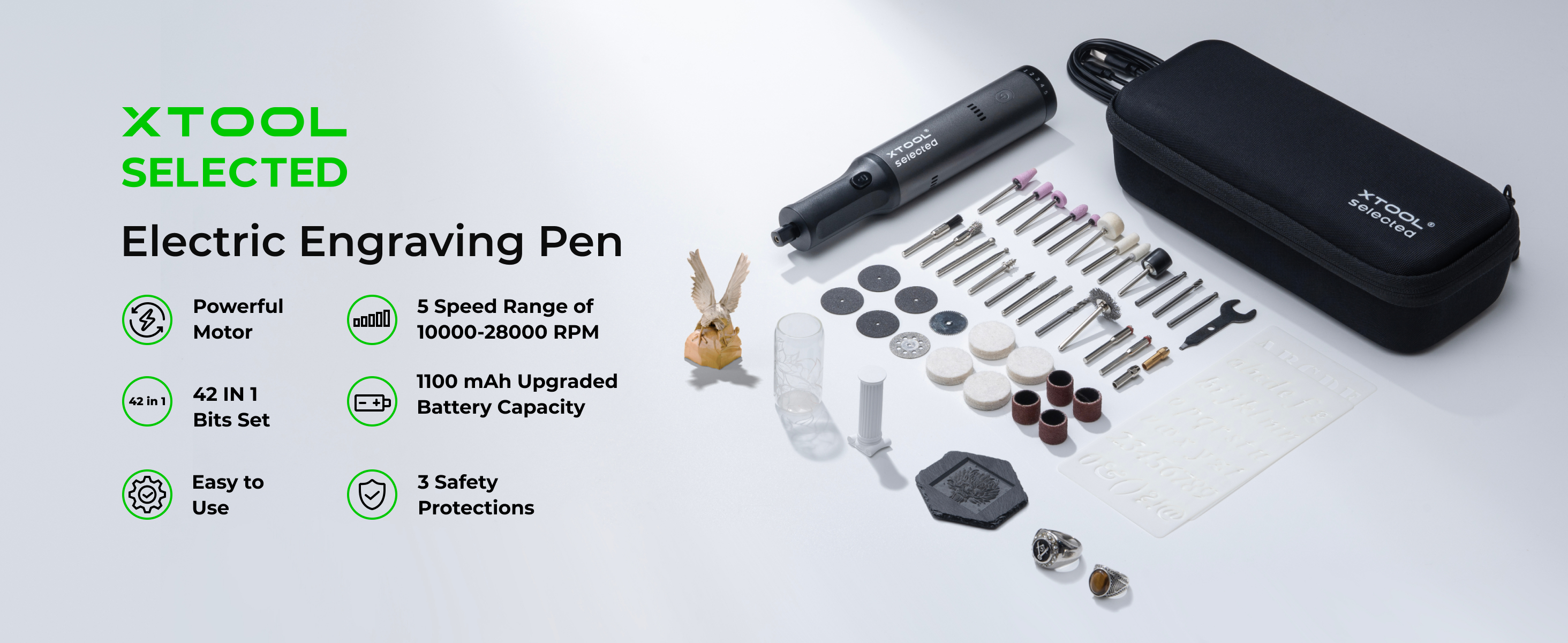 USB Rechargeable Engraving Pen - 42 Bit Rotary Tool With 5 Speed Settings (10,000-28,000 RPM)