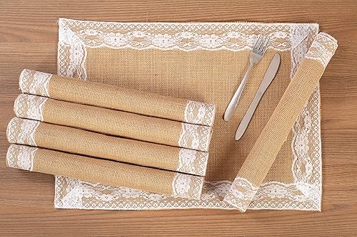 Paquete de 8 manteles individuales de yute de 14 x 19 con encaje de algodón natural