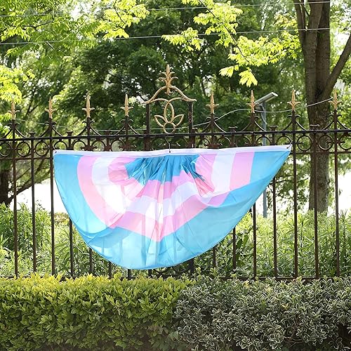 Miniatura 5 de Bandera plisada de arcoíris transgénero de 3 x 6 pies, diseño de arcoíris plisado, 2 banderines de abanico transgénero, arco iris transgénero, medio