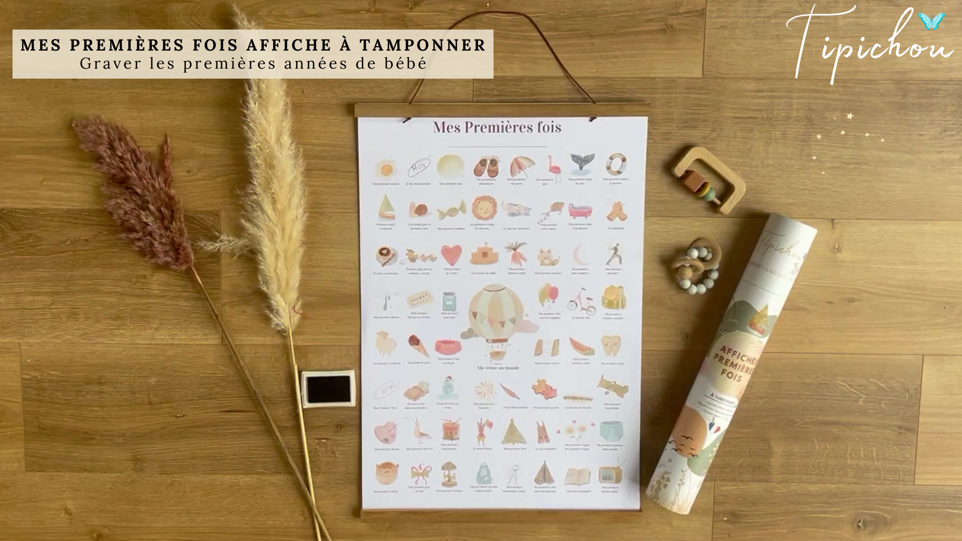 Affiche mes premieres fois à tamponner (Coffret complet), tableau mes premières fois bébé, cadeau jeune maman, deco chambre bebe, cadeau de naissance original garçon ou fille