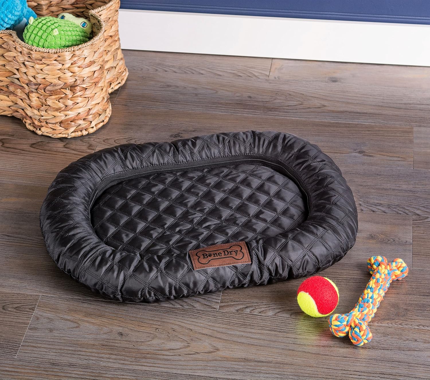 review Bone Dry Border Cushion Padded Pet Mat, Large - 22 x 34, Oval Quilted Black Mat