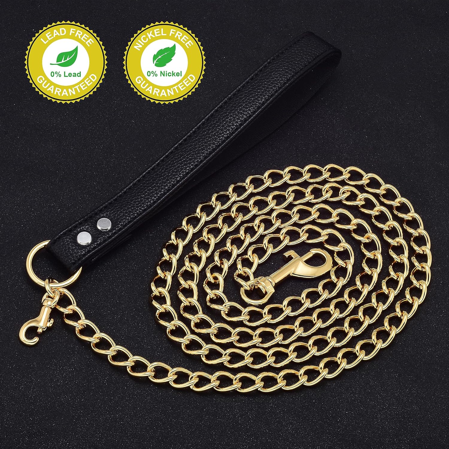 Jewelry Kingdom 1 ドッグチェーンリーシュ - 丈夫で噛みにくいタイアウトチェーン 快適なレザーハンドル すべての犬