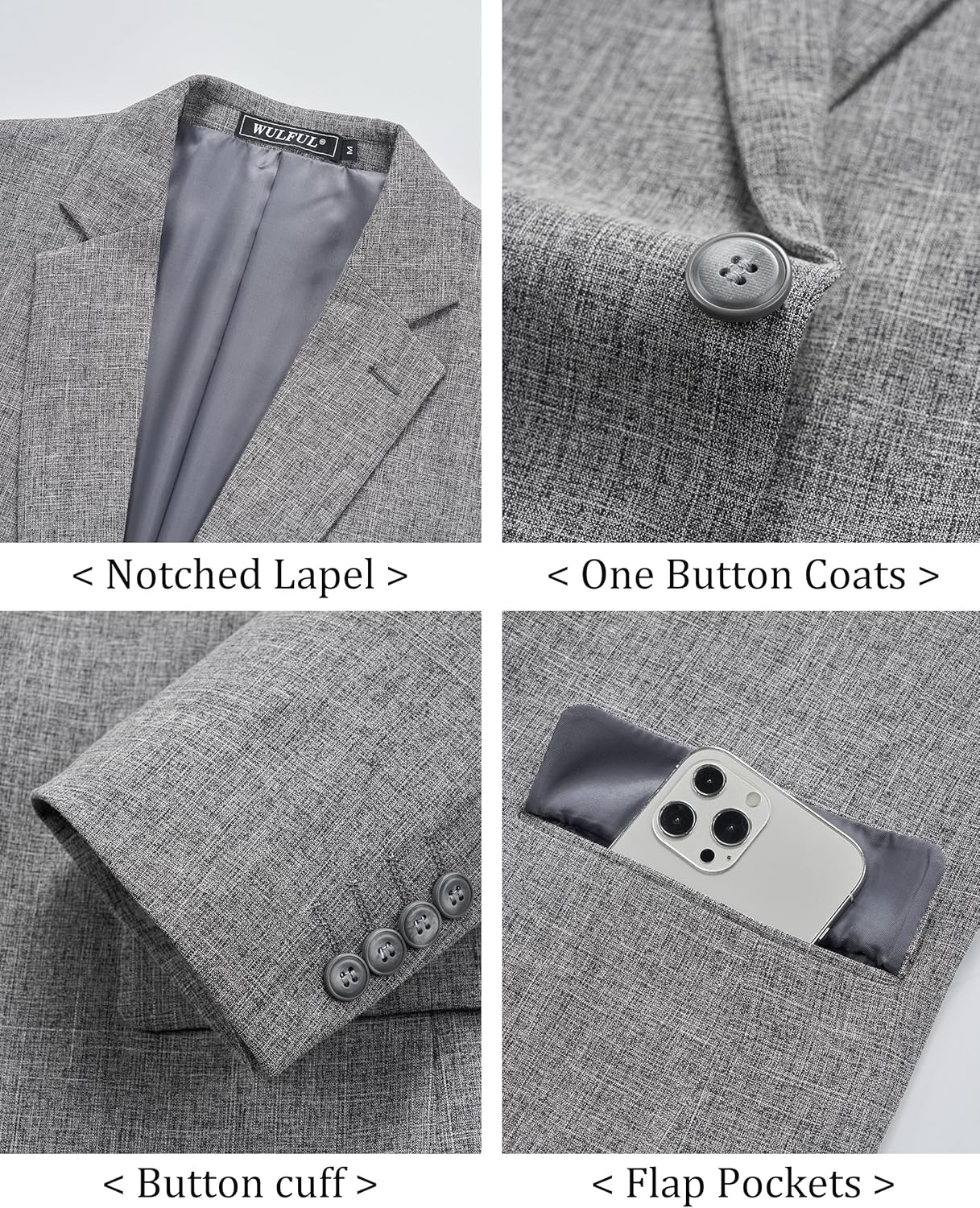 WULFUL Mens Casual Sport Coat Blazer Lightweight One Button Suit Jackets - Image 5