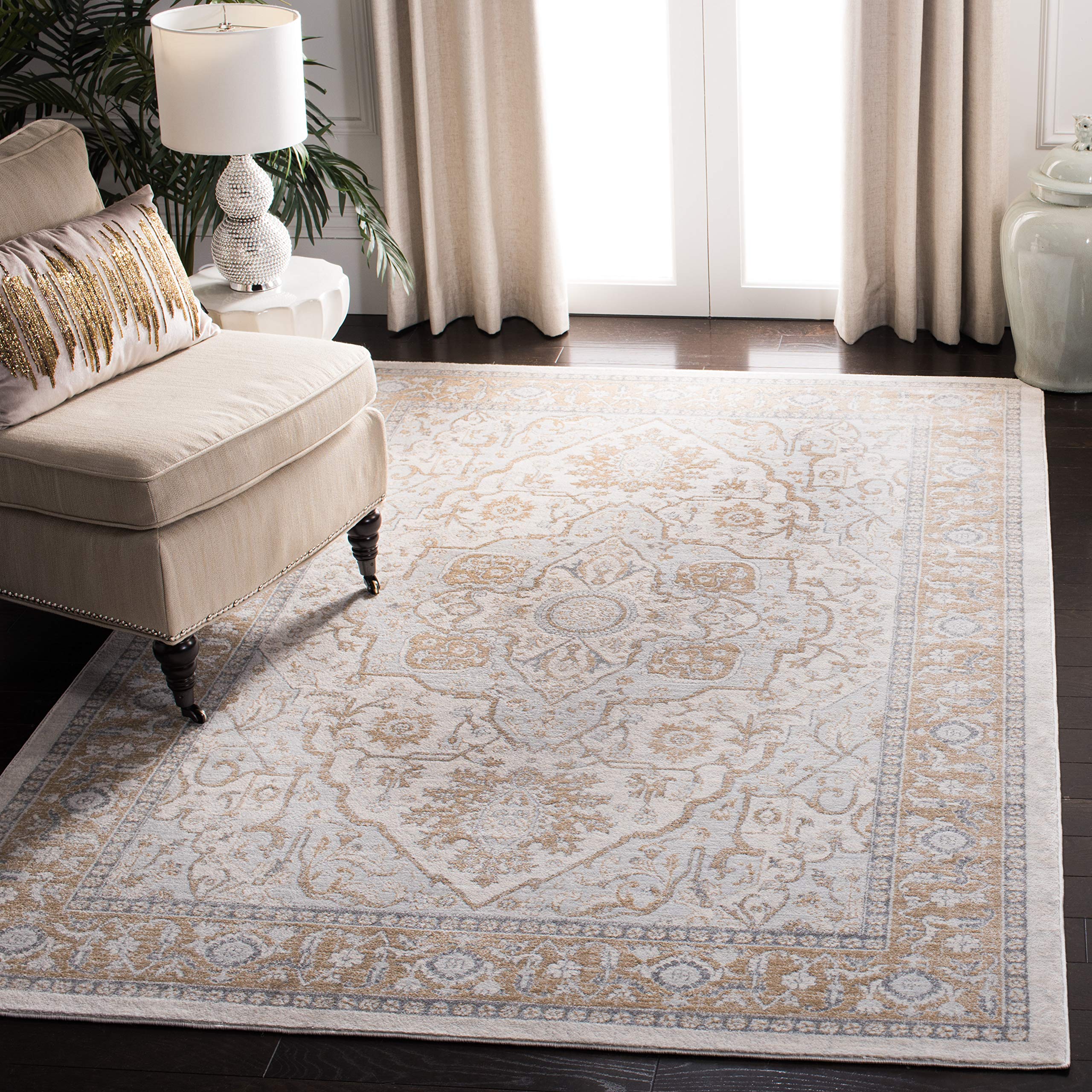 SAFAVIEH Isabella Collection Area Rug - 5'3" x 7'6", Cream & Beige, Oriental Design, Non-Shedding & Easy Care, Ideal for High Traffic Areas in Living Room, Bedroom (ISA936A)