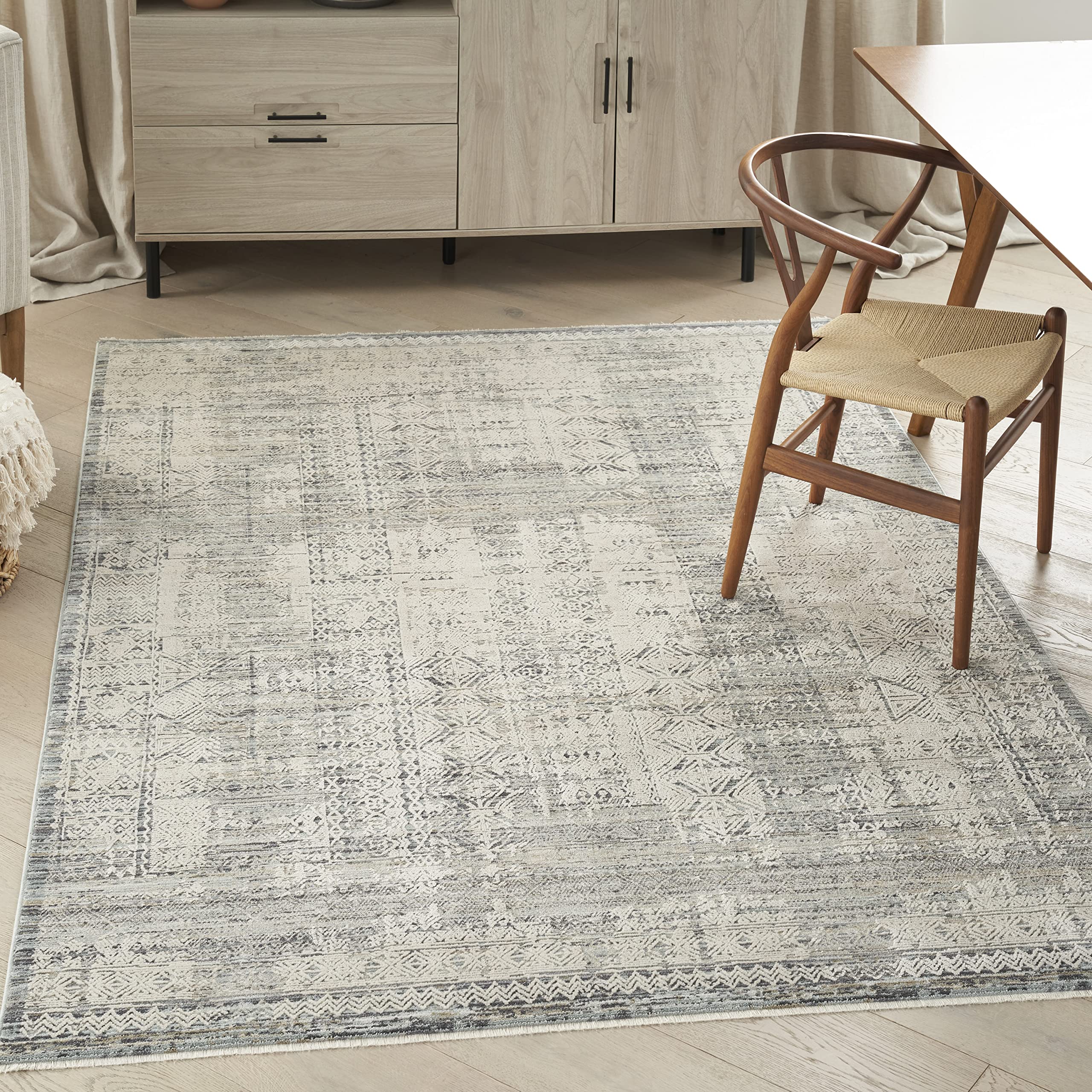 Nourison Home Nyle Ivory Blue 5'3" x 7'10" Area Rug - Easy Clean, Non Shedding, Bed Room, Living Room, Dining Room, Kitchen (5' x 8')