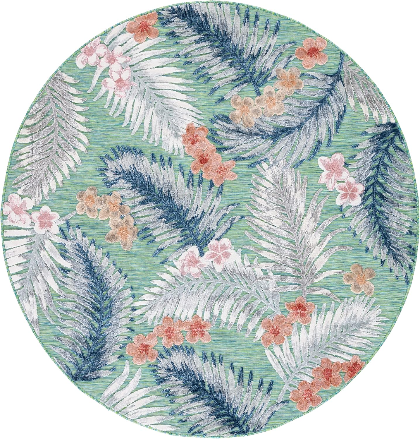 SAFAVIEH Cabana Collection 6'5" Round Green/Navy CBN451Y Tropical Indoor/Outdoor Non-Shedding Easy Cleaning Patio Backyard Porch Deck Mudroom Area Rug