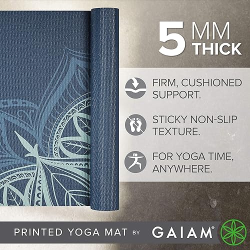 Miniatura 4 de Gaiam - Tapete de yoga, 0.2 pulgadas (5 mm) de grosor, estampado, grueso y antideslizante, para todo tipo de ejercicios de yoga, pilates y