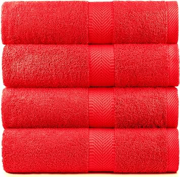 BY LORA 540 GSM Bath Towel Set of 4, 27 x 54 in 100% Ring-Spun Cotton Terry, Mid-Weight Plush Hotel Quality Bath Towels, Red