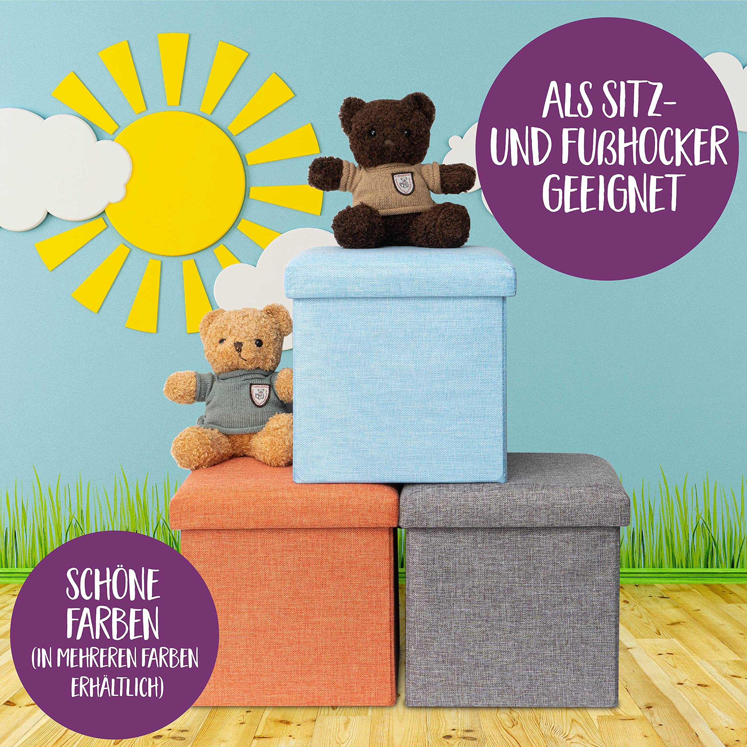 ️ Pouf contenitore e sgabello blu per bambini di alta qualità (30x30x30cm) | perfetto per camera dei bambini| sgabello pieghevole