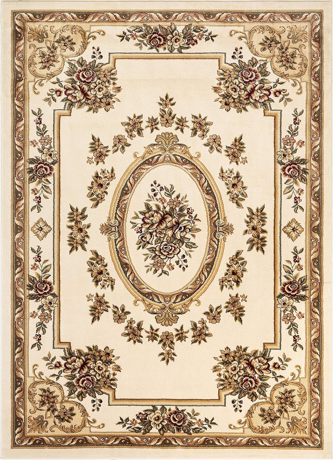 Well Woven Pastoral Medallion Ivory French European Formal Traditional (5'3" x 7'3") Area Rug Easy to Clean Stain/Fade Resistant Shed Free Contemporary Floral Thick Soft Plush Living Dining Room Rug