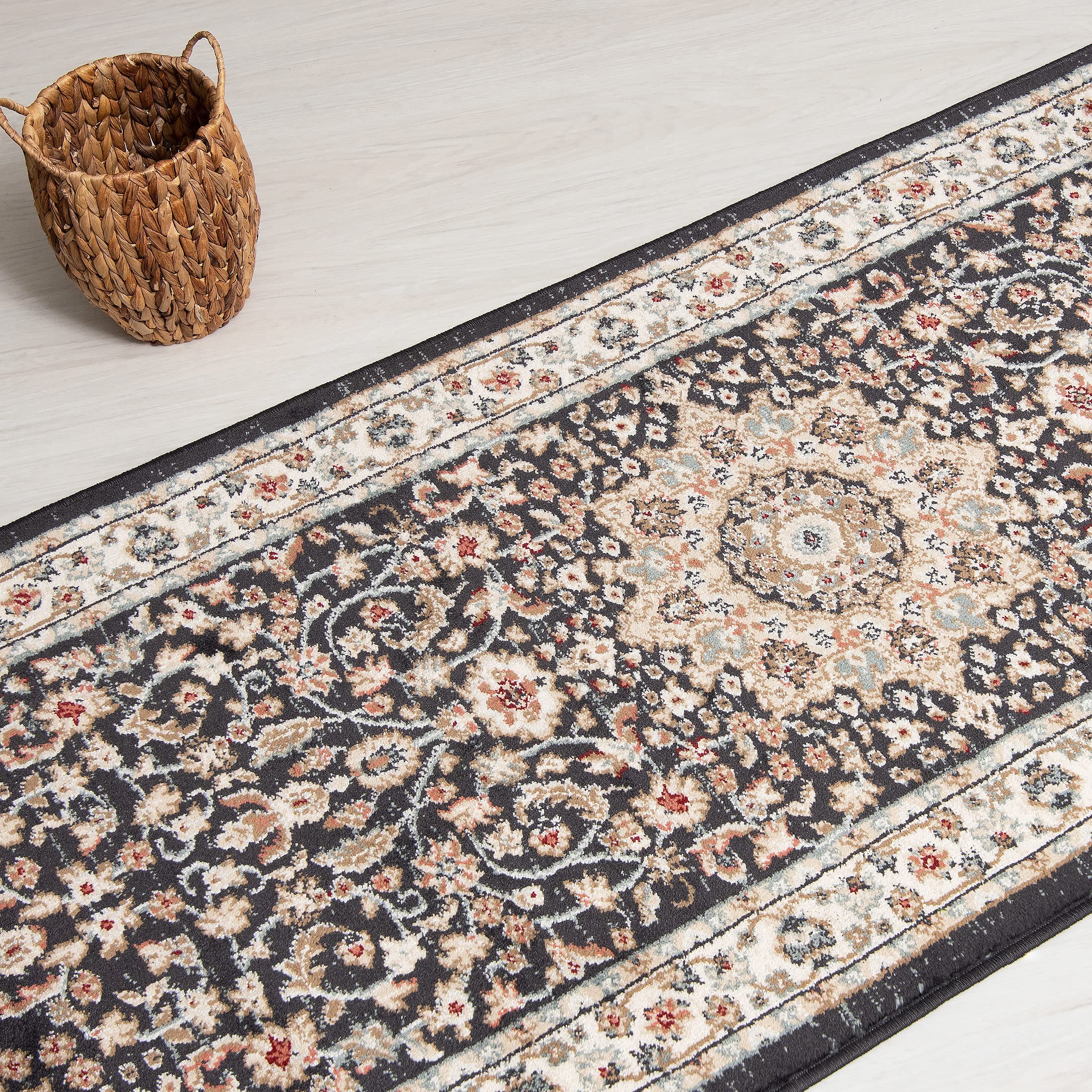 Carpeto Rugs Traditioneller Orientalischer Läufer Flur - Teppichläufer mit Blumen - Kurzflor - Weich Flurläufer für Wohnzimmer, Schlafzimmer - Teppiche - Ja - Beige