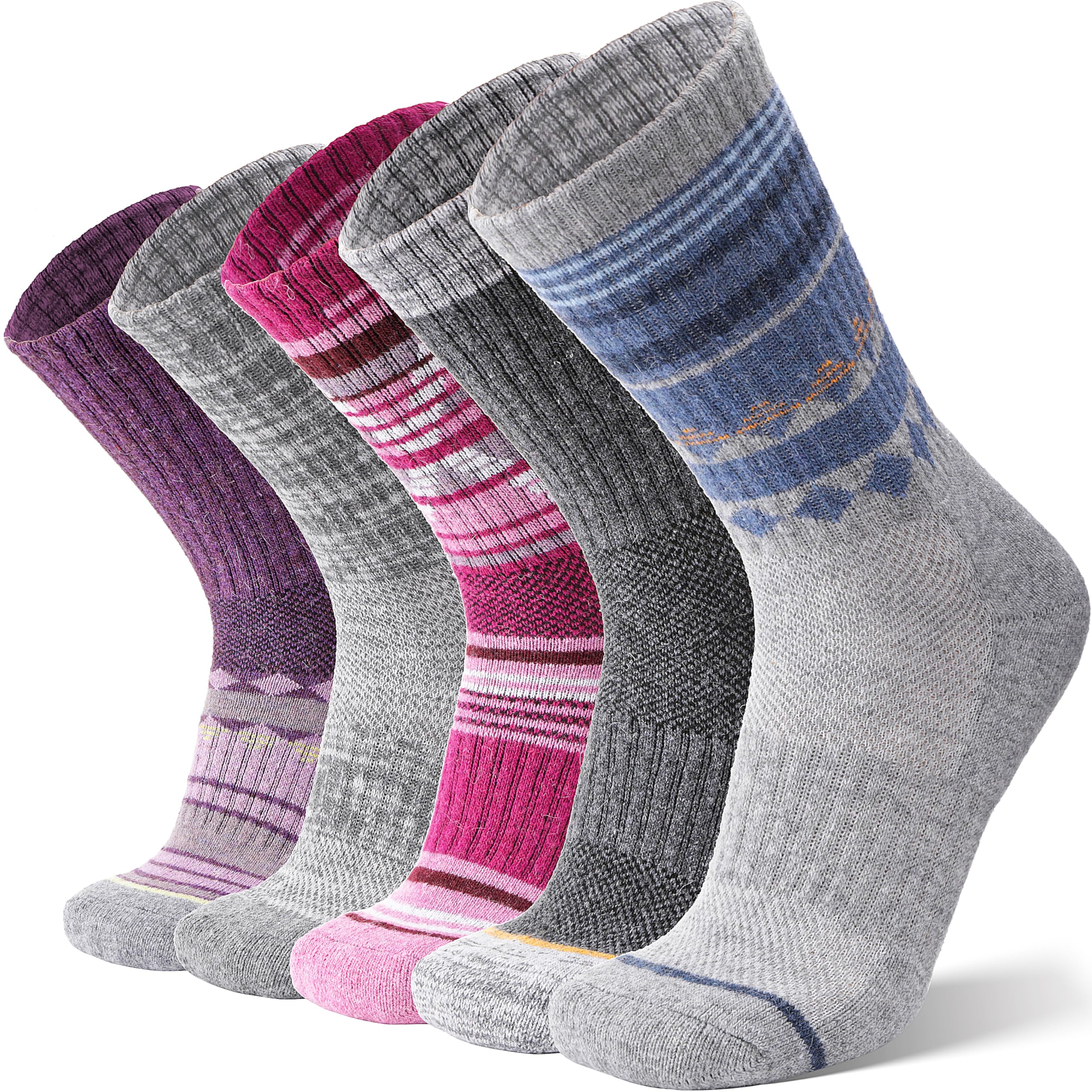ANTSANG Merino Wool Hiking Socks for Men & Women 5 Pairs Thermal Warm Winter Thick Cushion Moisture Wicking Crew Boot Socks