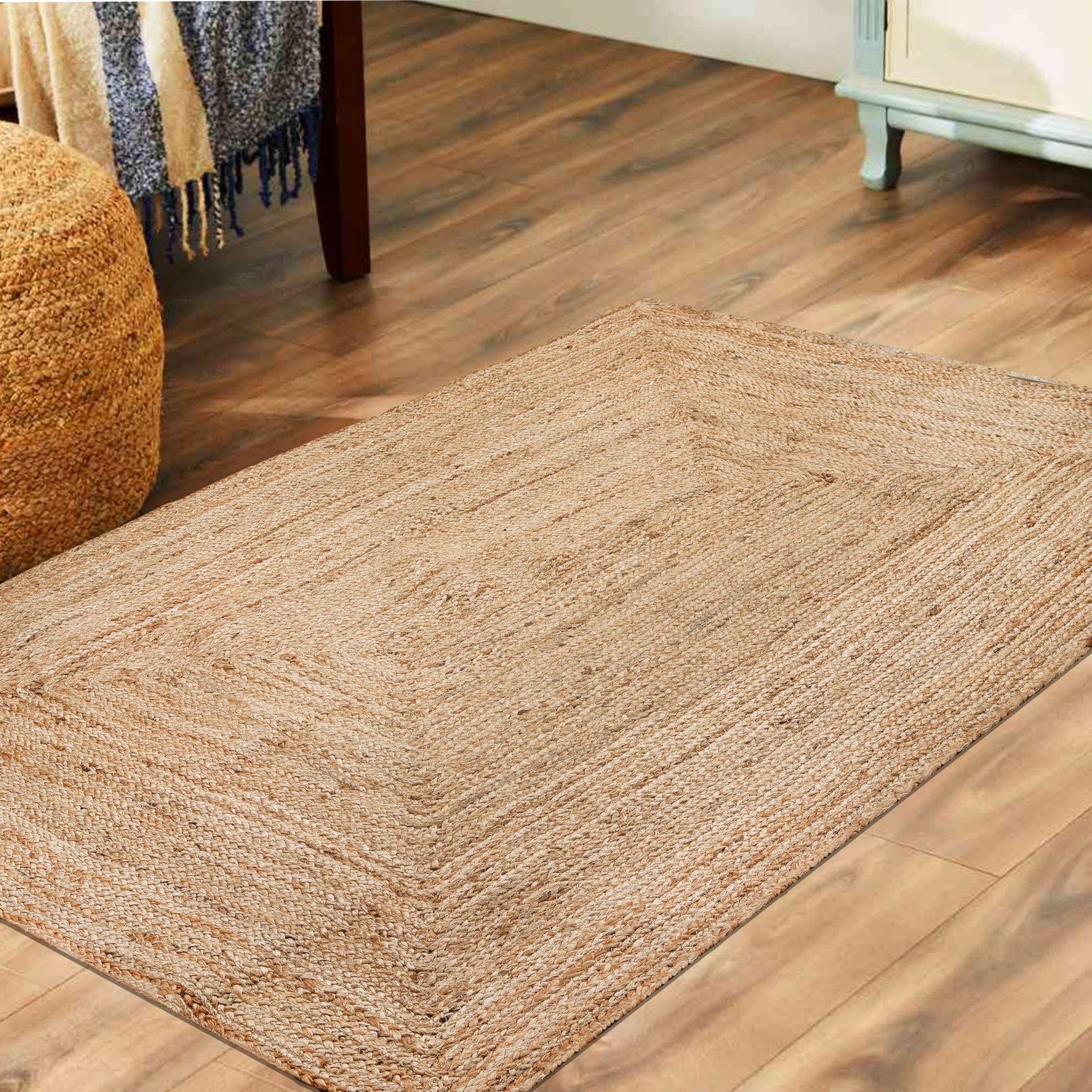 Craft Trade Natural Jute Area Rug Boho Braided Hand Woven Vintage Sisal Rug Reversible Home Decor Farmhouse Carpet Rag Rug for Kitchen Living Room and Bedroom