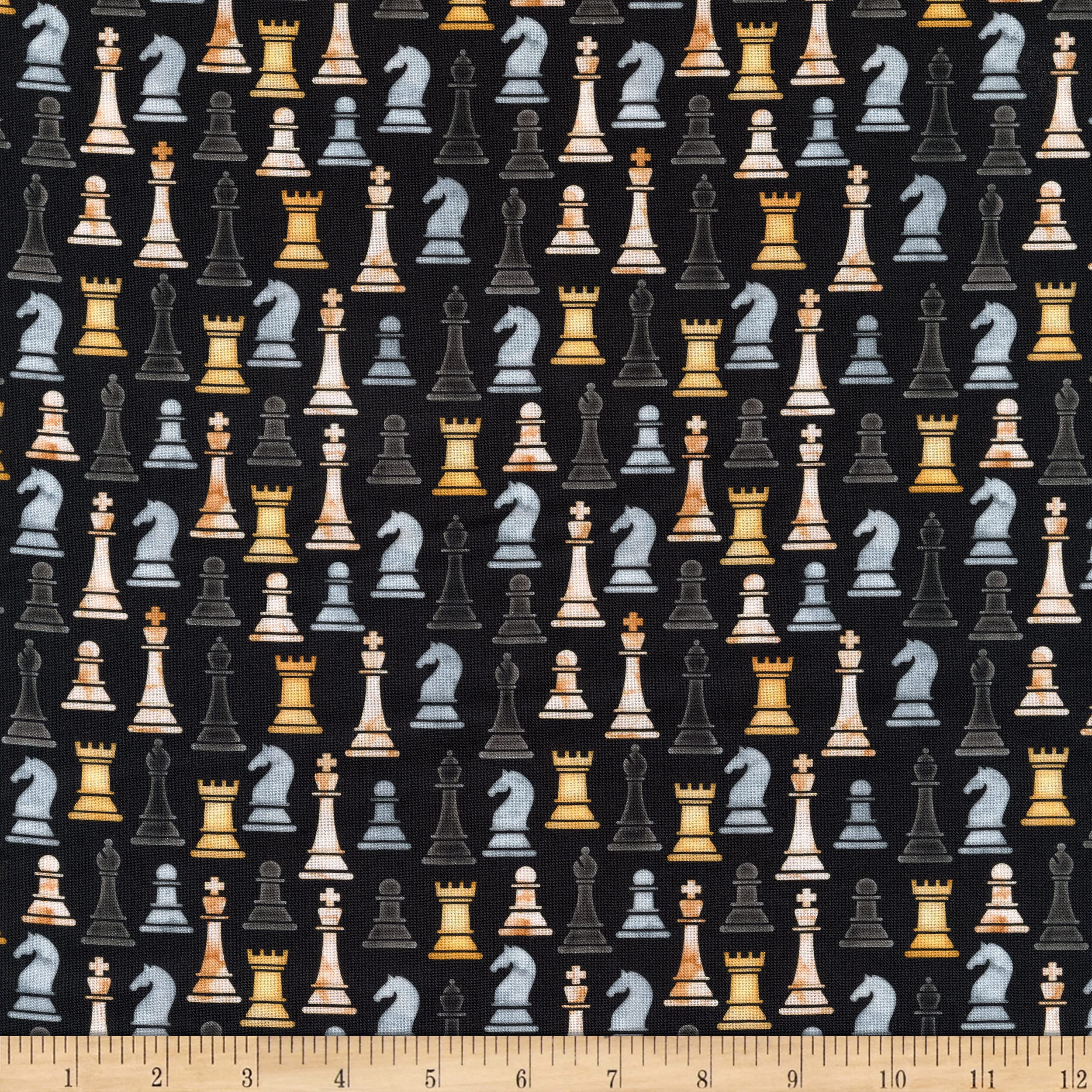 Kaufman Digital Checkmate Chess Pieces Ebony, Fabric by The Yard