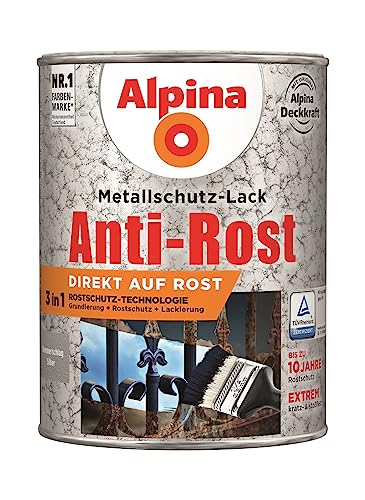 Alpina Metallschutzlack – Hammerschlag Silber – Anti-Rost-Lack für einen Langzeit-Korrosionsschutz – Witterungs- und UV-beständig – 2,5L