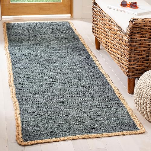 Miniatura 10 de SAFAVIEH Cape Cod Collection - Alfombra decorativa de 4 x 6 pies, color camello y natural, cuero hecho a mano y yute, ideal para zonas de alto