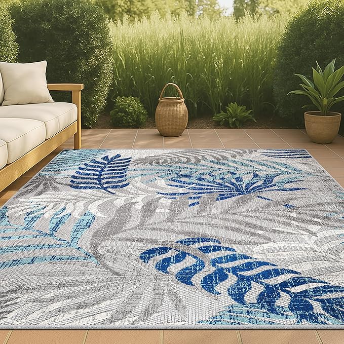 Alfombra JONATHAN Y Hojas de Palma 7'9" x 10' Gris/Azul para Interior/Exterior miniatura 4