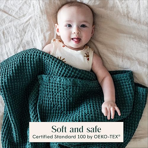 Miniatura 3 de Simka Rose Manta de punto gofre para bebé con manta a juego, manta ligera de algodón suave para recién nacidos y niños pequeños, esencial para