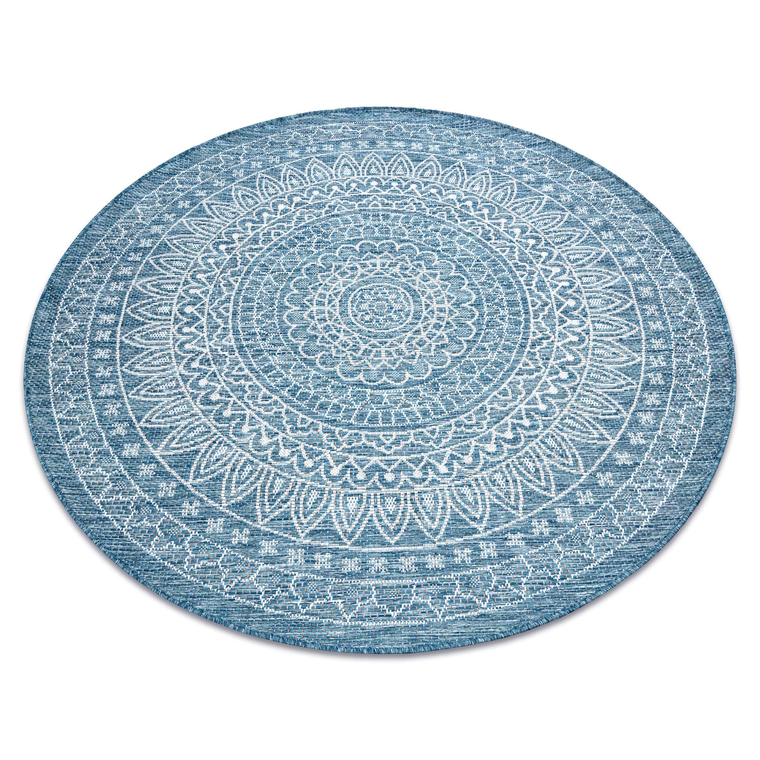 Nowoczesny dywan sizalowy Loft, dywan sznurkowy do salonu, sypialni, na taras, do kuchni, rozety w stylu boho, kolor kości słoniowej, srebrny, niebieski, okrąg, 160 cm
