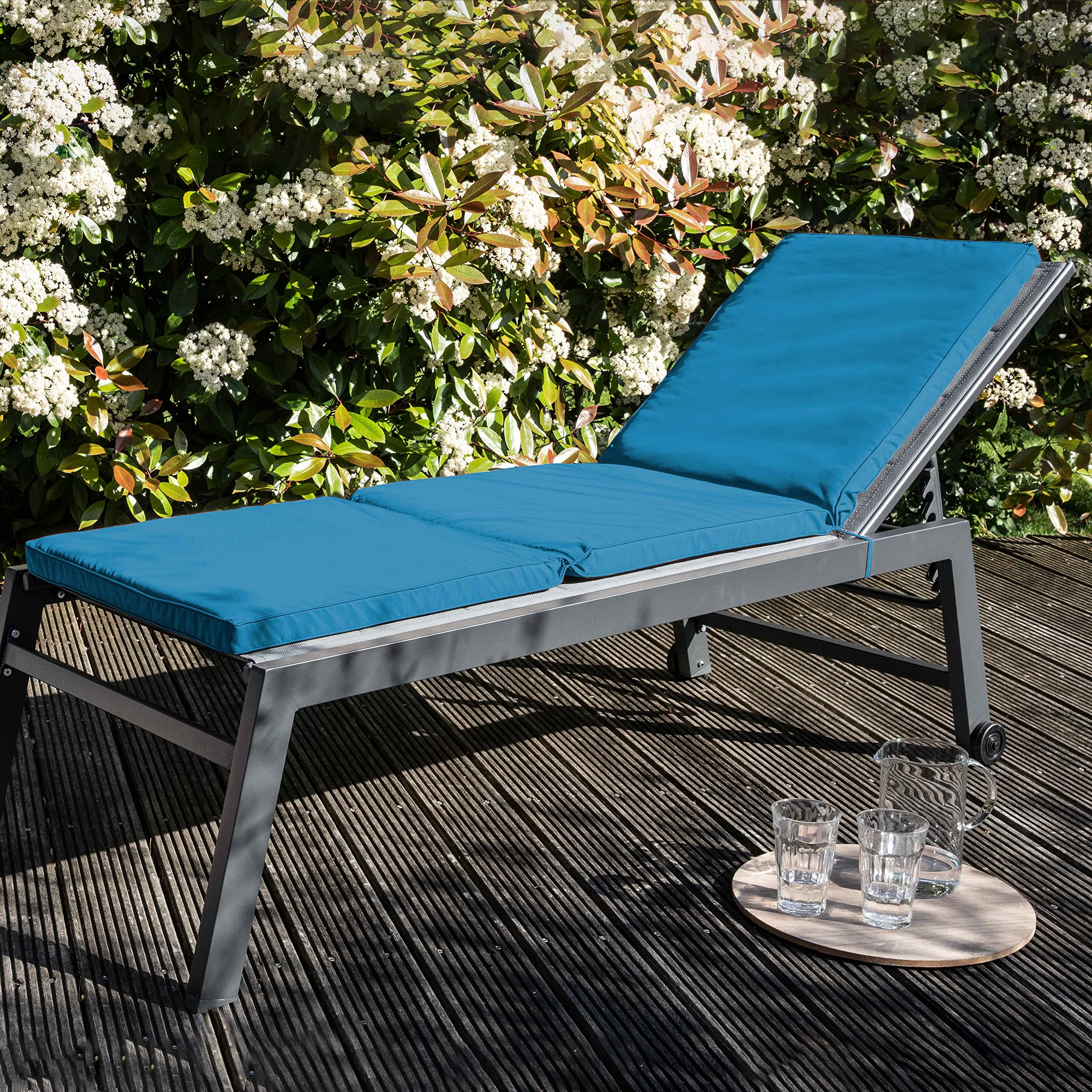 Lot 2 Coussins Bain de Soleil Polyester Bleu 186 x 53 x 5 cm