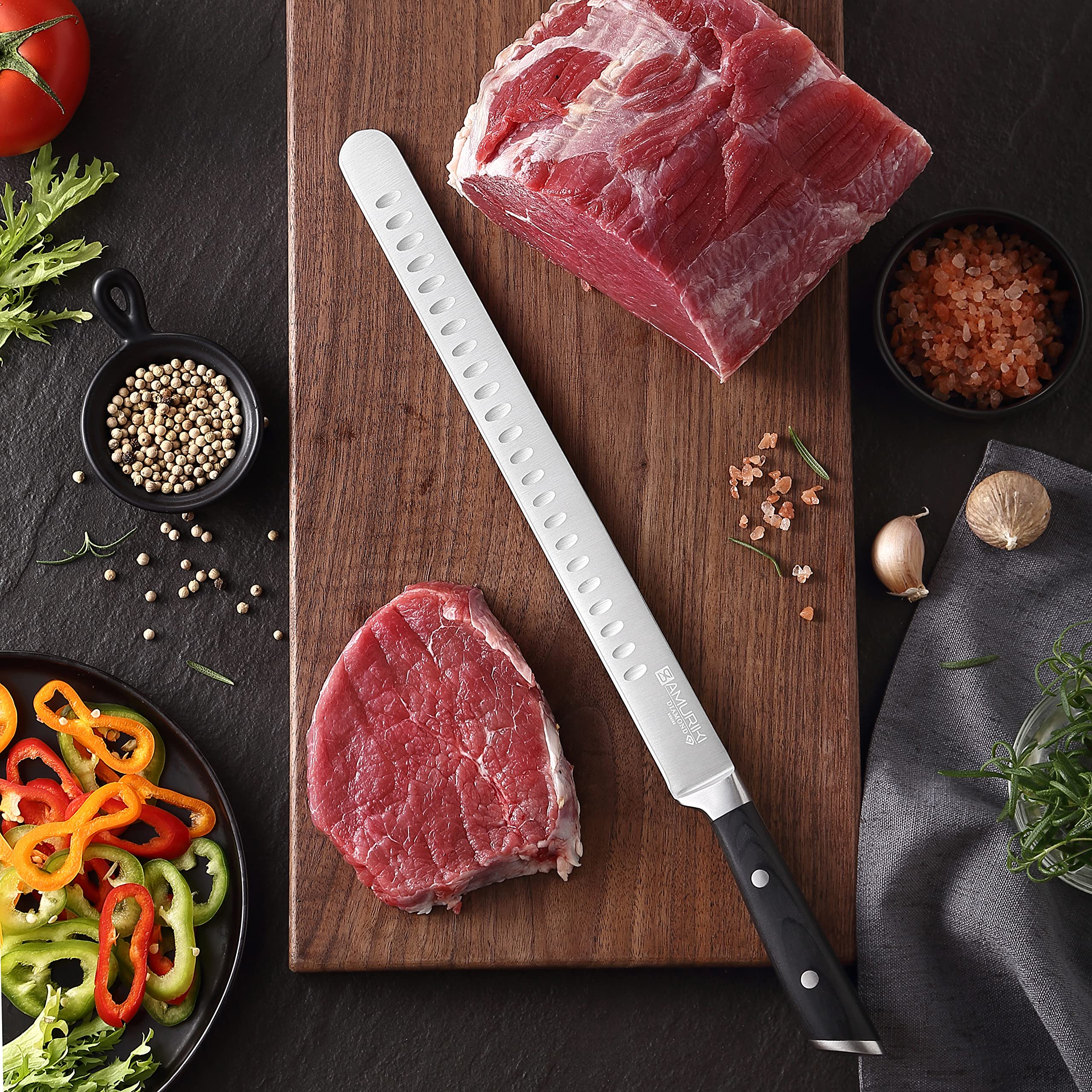 Brisket Knife - Ultimate 12-inch Carving Knives, Slicing Knives with Granton Edge Designed for Briskets, Roasts, Meat, BBQ, etc. (Slicing Knive 12") — Amazon image 3