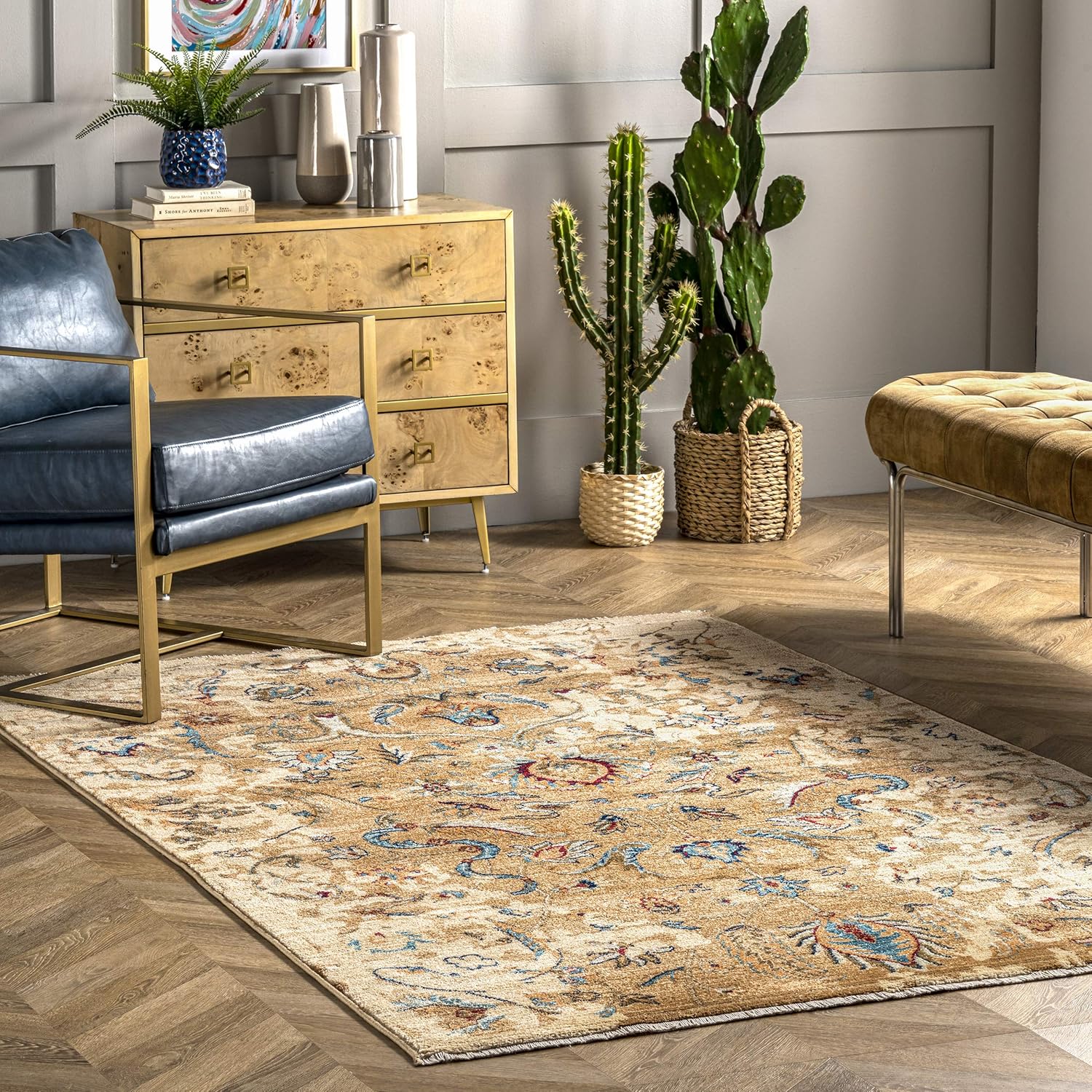 Ivory Serenity Blossom 4'x6' Easy-Care Synthetic Area Rug
