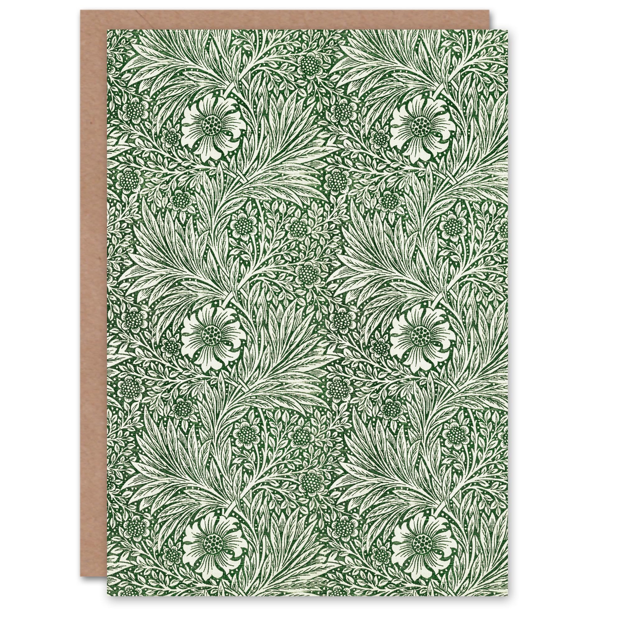 Artery8 William Morris Art Card Marigold Flower Green Pattern