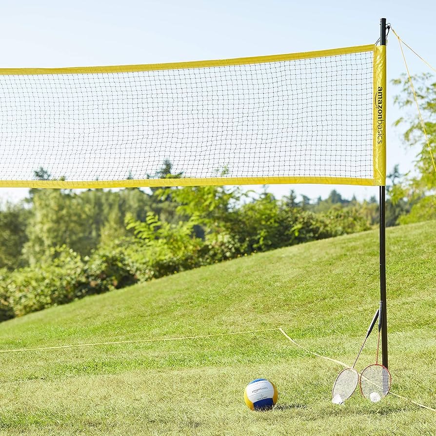 Amazonベーシック バレーボール・バドミントン用具セット 屋外用 Amazon.com : Amazon Basics Outdoor Volleyball and Badminton