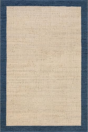 Miniatura 2 de nuLOOM Bronwyn Bordered - Alfombra de yute de 4 x 6 pies para comedor, alfombra neutra, alfombra para sala de estar, cocina, color azul