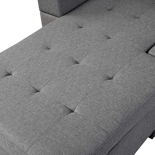 Miniatura 8 de EMKK Juego de sofá modular con 2 almohadas en forma de L diván de mano izquierda o derecha moderna de 4 asientos con otomana para sala de estar