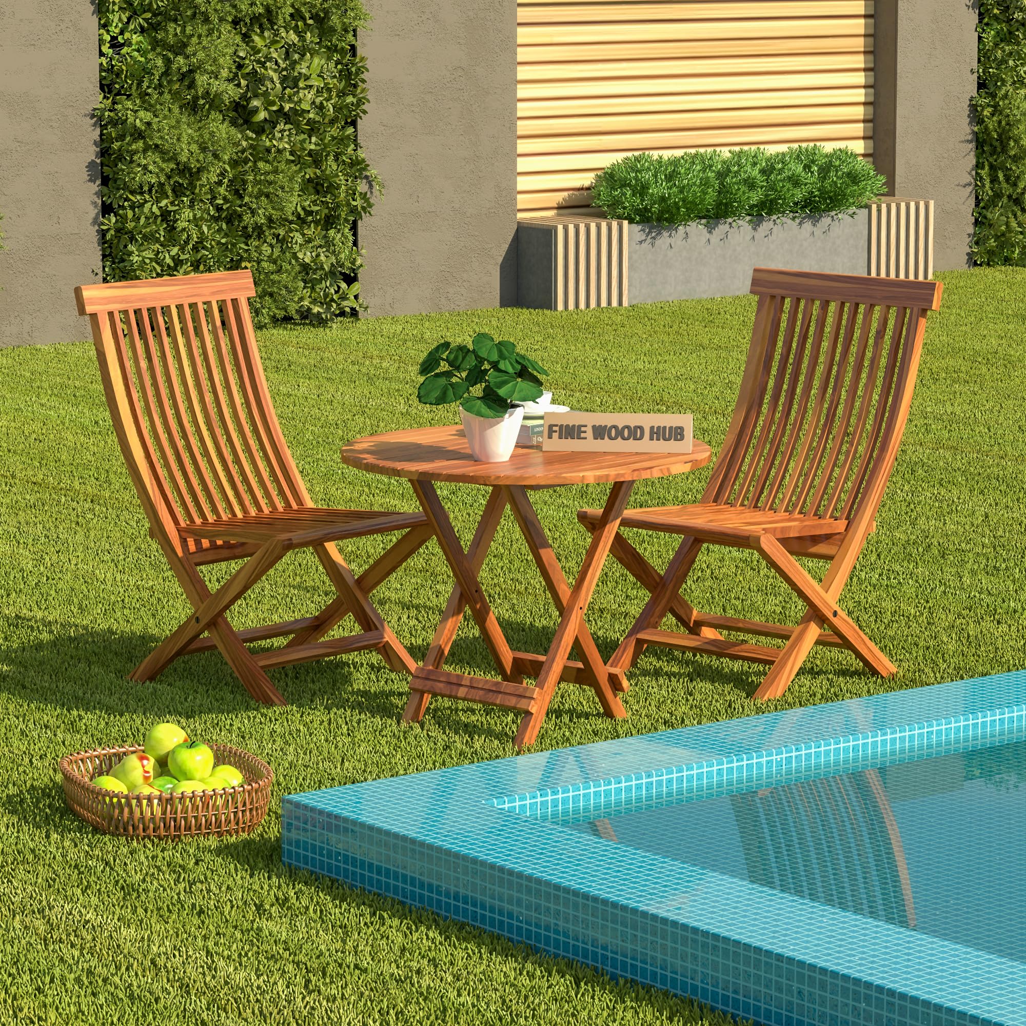 Fine Wood HUB Solid Sheesham Wood Foldable Patio Dining Table 2 Seater for Outdoor & Garden | Wooden 2 Seater Patio Folding Set with Square Table for Home (Honey Finish)-image-47