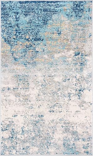 Miniatura 183 de SAFAVIEH Brentwood Collection - Alfombra de área de 9 x 12 pies, gris claro y azul, diseño abstracto moderno, no desprende pelusa y de fácil azul