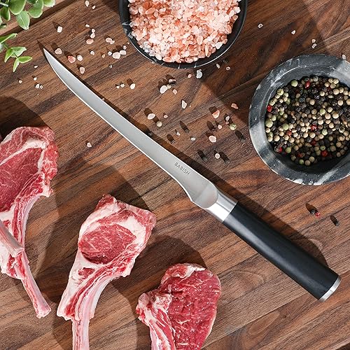 Miniatura 39 de Babish Cubiertos de acero alemán de alto carbono 1.4116, cuchillo forjado para carne de cocina 4pk Juego de cuchillos para carne, acero inoxidable
