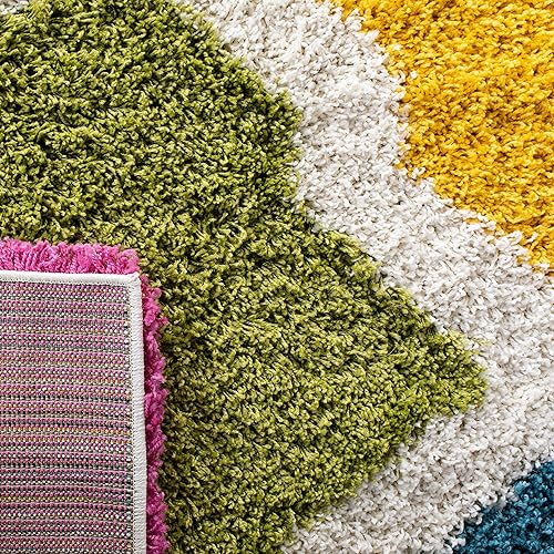 Miniatura 3 de SAFAVIEH Colección Kids Shag - Alfombra decorativa de 2 pies 3 pulgadas x 5 pies, marfil y multicolor, enrejado arcoíris, no desprende pelusa y de
