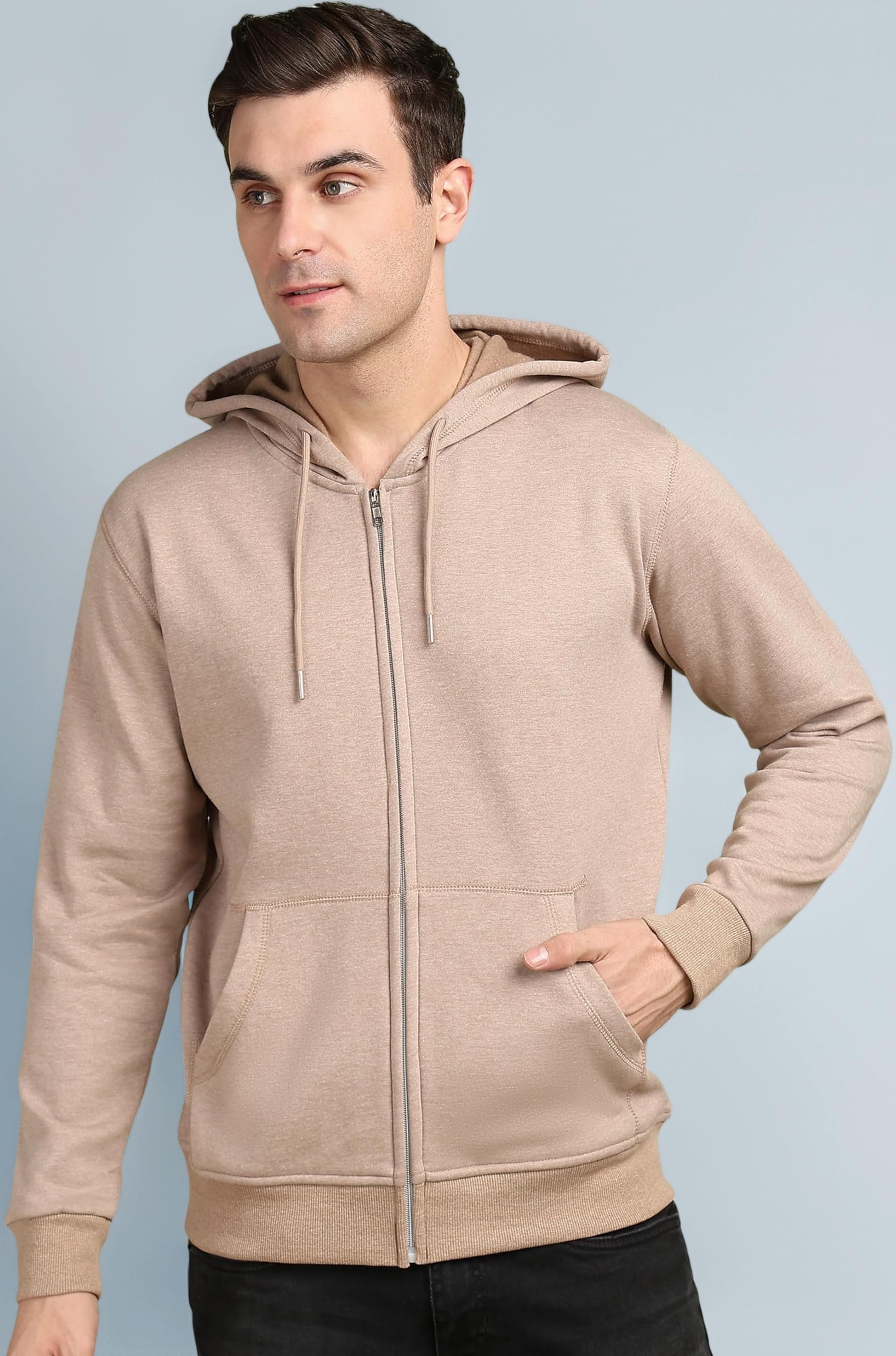 Alan Jones Clothing Men’s Solid Zipper Hooded Sweatshirt | Ribbed Hem, Lined Hood, Side Pockets, Durable Zip | Multiple Colors