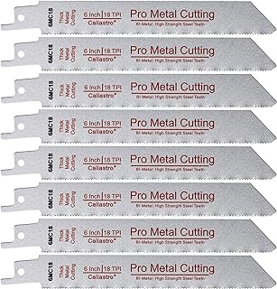6-Inch Thick Metal Cutting Reciprocating Saw Blades (18 TPI) Made of Long Lasting Bi-Metal (HSS Teeth Bonded to HCS Body) - 8 Pack - Caliastro