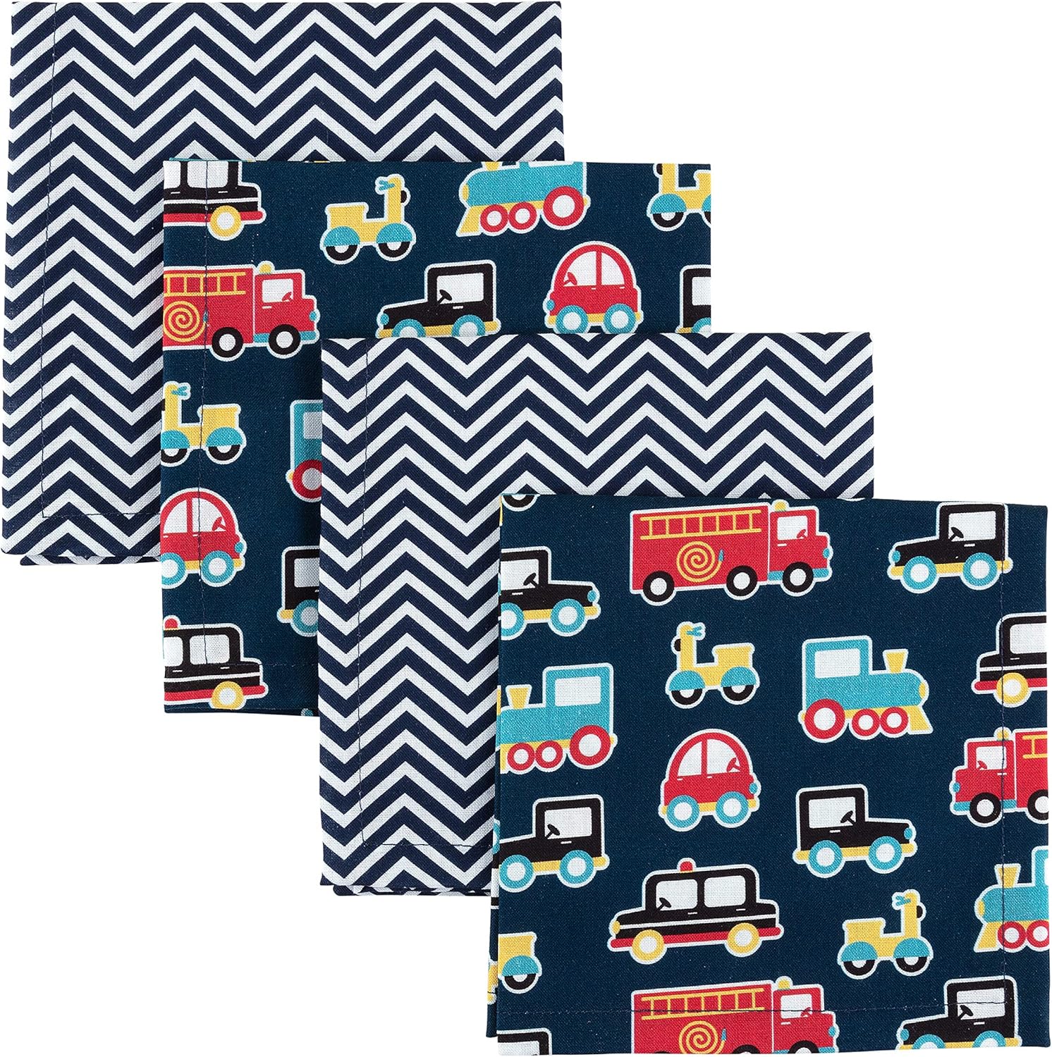 Funkins Reusable Cloth Napkins for Kids | 12”x12” | Thick, Absorbent, Durable | Machine Washable for Easy Care | Name Tag | Soft Cotton Fabric | Great for School Lunchboxes | Set of 4 | Transportation : Home & Kitchen