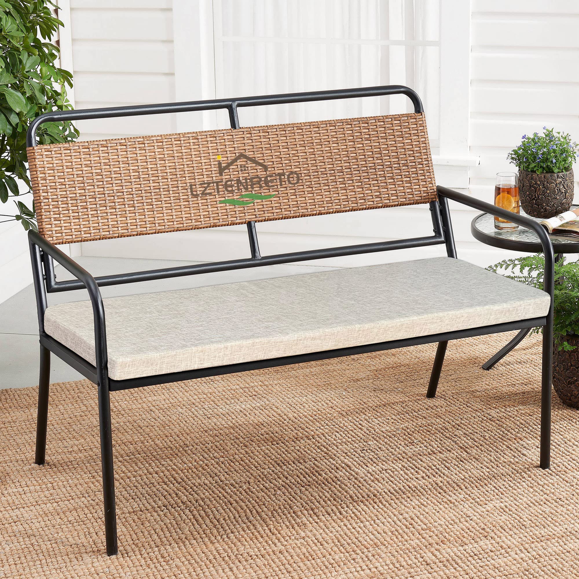 LZTENRETO Indoor Outdoor Bench Cushion,Custom Bench Cushion,Non Slip Tufted Thicken Foam Bench Seat Pads for Garden Patio Bench,Bay Window (Custom Size,Linen)