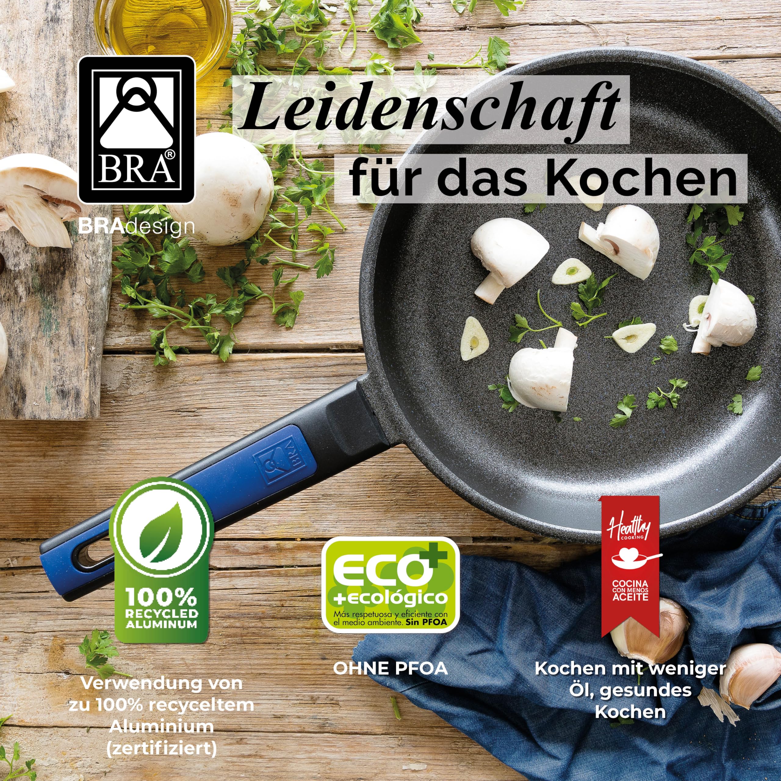 BRA Advanced | Viele Bratpfannen, Aluminiumguss, Antihaftbeschichtung | Antihaft-Gussaluminium ohne PFOA, hervorragende Leistung, Kratz- und Abriebfestigkeit, Induktion geeignet, PFOA-frei