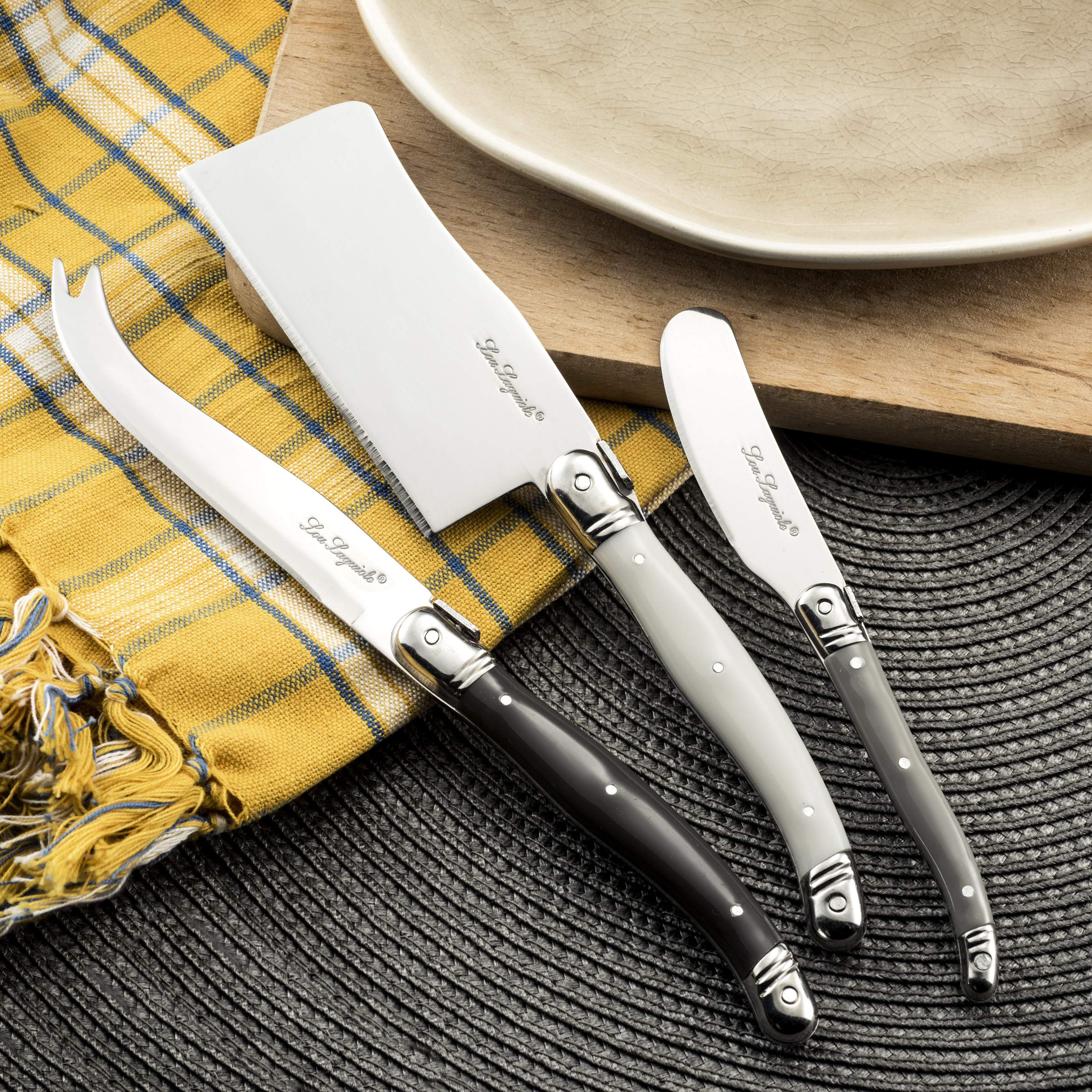 Laguiole Juego de cuchillos para queso 3 piezas acero inoxidable plateado apto para lavavajillas