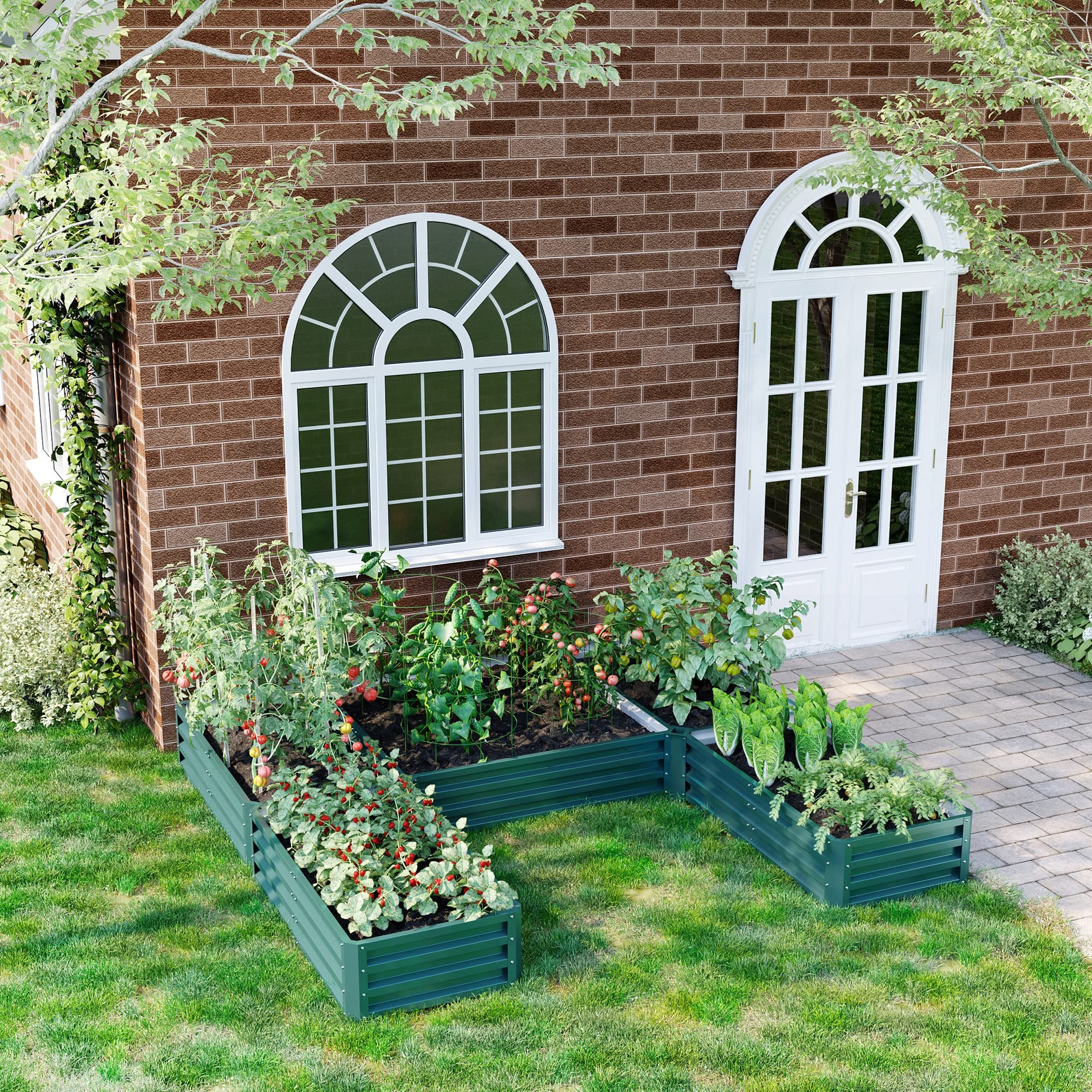 Outsunny Jardinière Carré Potager de Jardin 245L x 242l x 31H cm Vert | Modulable En Acier, Ensemble de 5 Jardinières, pour Légumes, Plantes, Fleurs